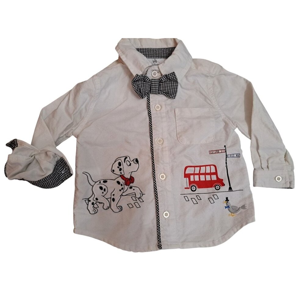 Vtg 101 Dalmations RARE Disney Baby Boys London Button-Up Shirt Bow Tie 12-18 Mo - Picture 1 of 13